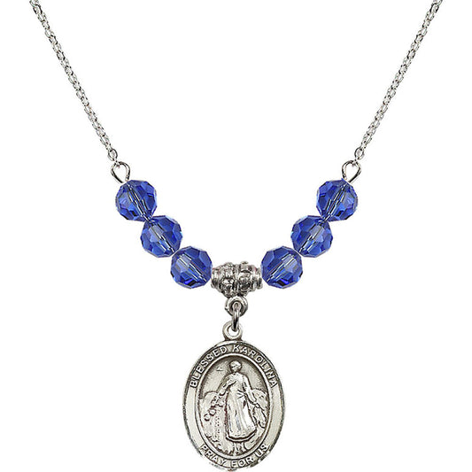 Sterling Silver Blessed Karolina Kozkowna Birthstone Necklace with Sapphire Beads - 8283