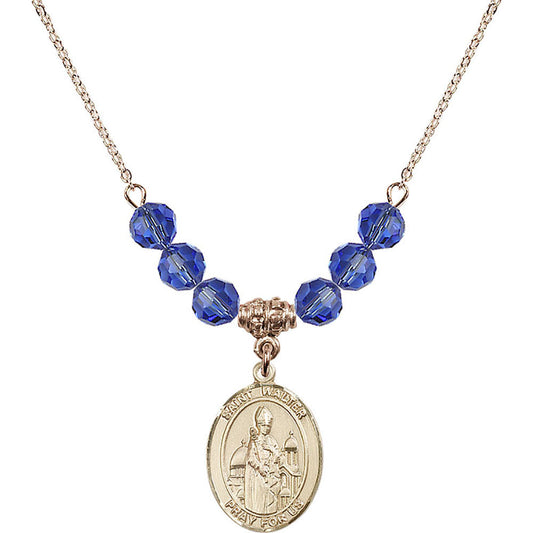 14kt Gold Filled Saint Walter of Pontoise Birthstone Necklace with Sapphire Beads - 8285