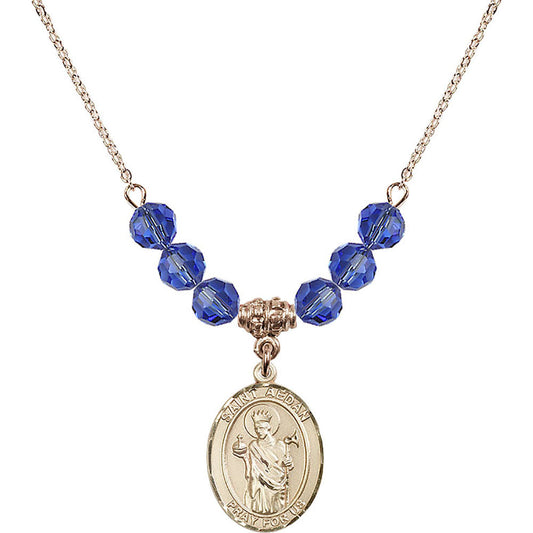 14kt Gold Filled Saint Aedan of Ferns Birthstone Necklace with Sapphire Beads - 8293