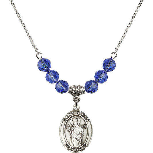 Sterling Silver Saint Aedan of Ferns Birthstone Necklace with Sapphire Beads - 8293