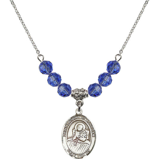 Sterling Silver Saint Lidwina of Schiedam Birthstone Necklace with Sapphire Beads - 8297