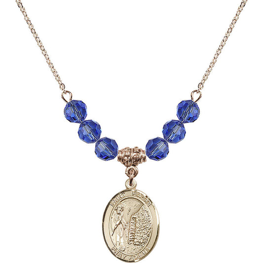 14kt Gold Filled Saint Fiacre Birthstone Necklace with Sapphire Beads - 8298