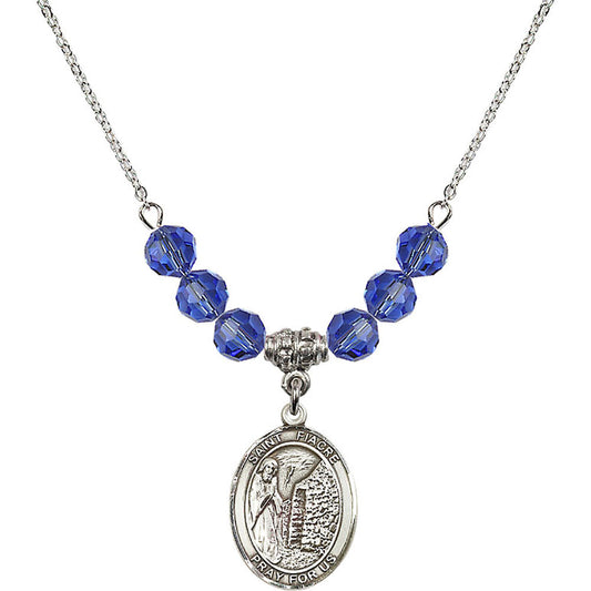 Sterling Silver Saint Fiacre Birthstone Necklace with Sapphire Beads - 8298