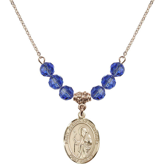 14kt Gold Filled Saint Joseph of Arimathea Birthstone Necklace with Sapphire Beads - 8300