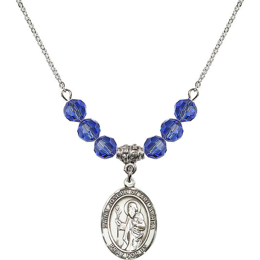 Sterling Silver Saint Joseph of Arimathea Birthstone Necklace with Sapphire Beads - 8300