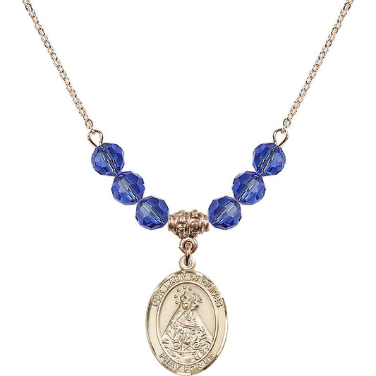 14kt Gold Filled Our Lady of Olives Birthstone Necklace with Sapphire Beads - 8303