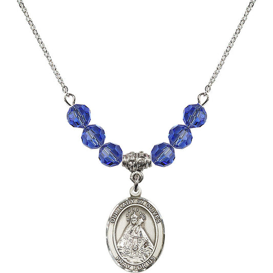 Sterling Silver Our Lady of Olives Birthstone Necklace with Sapphire Beads - 8303