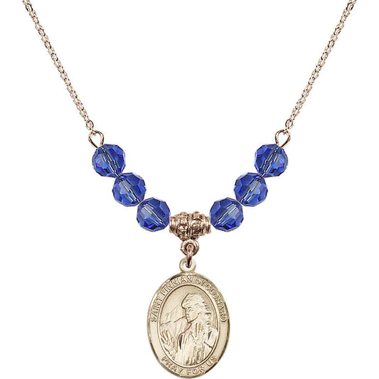 14kt Gold Filled Saint Finnian of Clonard Birthstone Necklace with Sapphire Beads - 8308