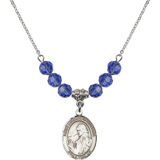 Sterling Silver Saint Finnian of Clonard Birthstone Necklace with Sapphire Beads - 8308