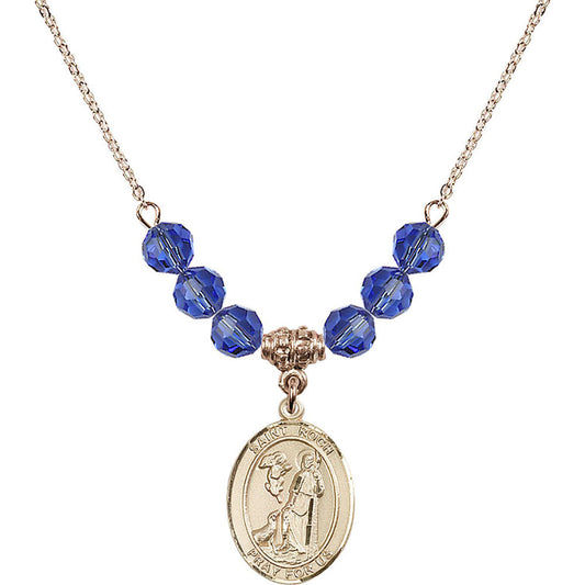 14kt Gold Filled Saint Roch Birthstone Necklace with Sapphire Beads - 8310