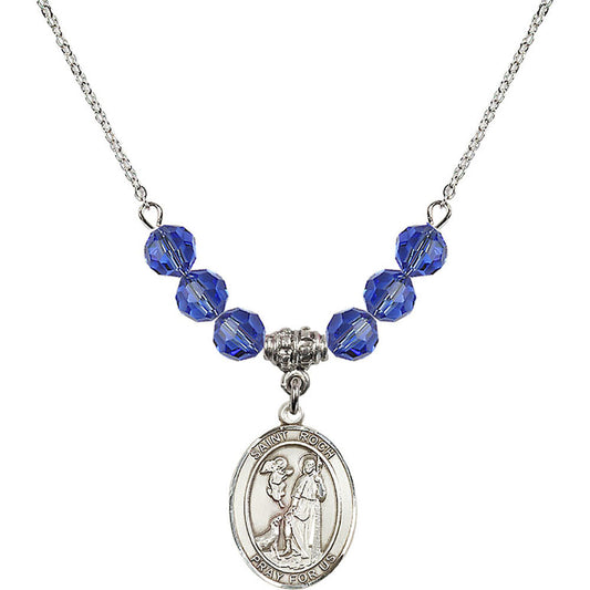 Sterling Silver Saint Roch Birthstone Necklace with Sapphire Beads - 8310