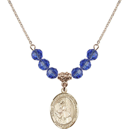 14kt Gold Filled Saint Elizabeth of the Visitation Birthstone Necklace with Sapphire Beads - 8311