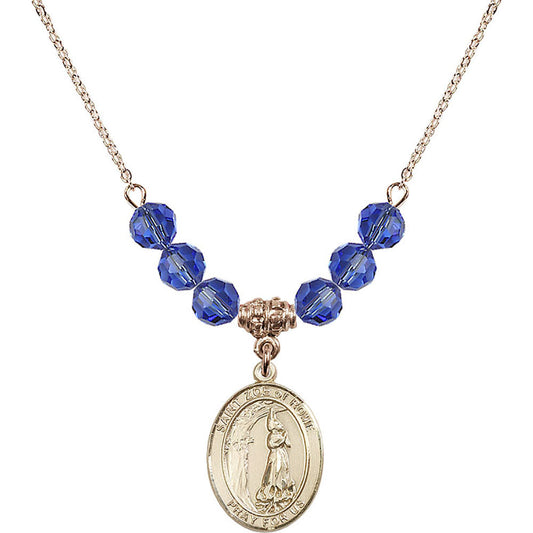 14kt Gold Filled Saint Zoe of Rome Birthstone Necklace with Sapphire Beads - 8314