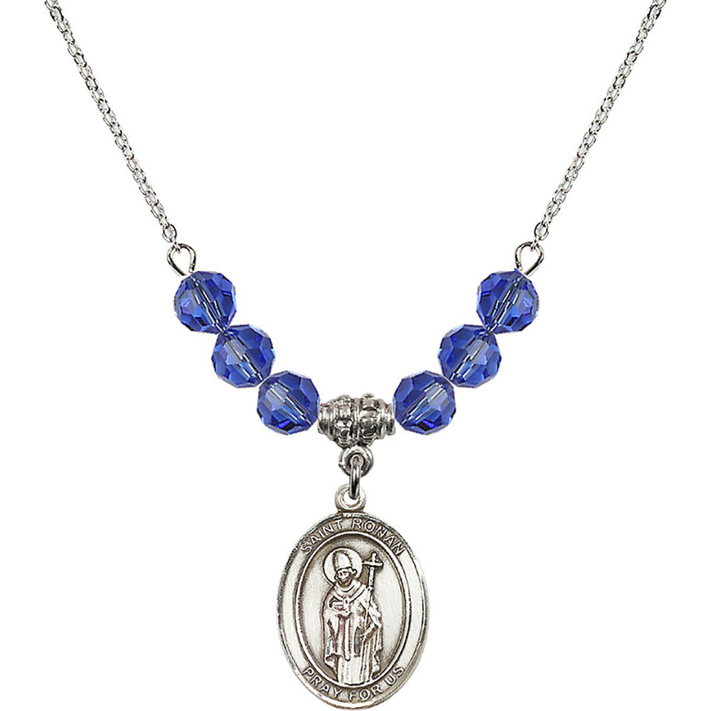 Sterling Silver Saint Ronan Birthstone Necklace with Sapphire Beads - 8315