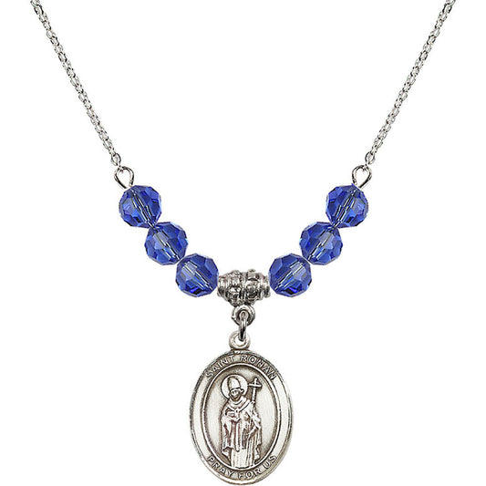 Sterling Silver Saint Ronan Birthstone Necklace with Sapphire Beads - 8315