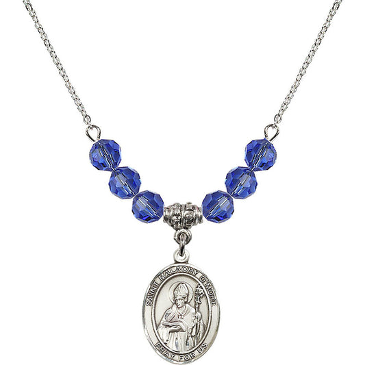 Sterling Silver Saint Malachy O'More Birthstone Necklace with Sapphire Beads - 8316