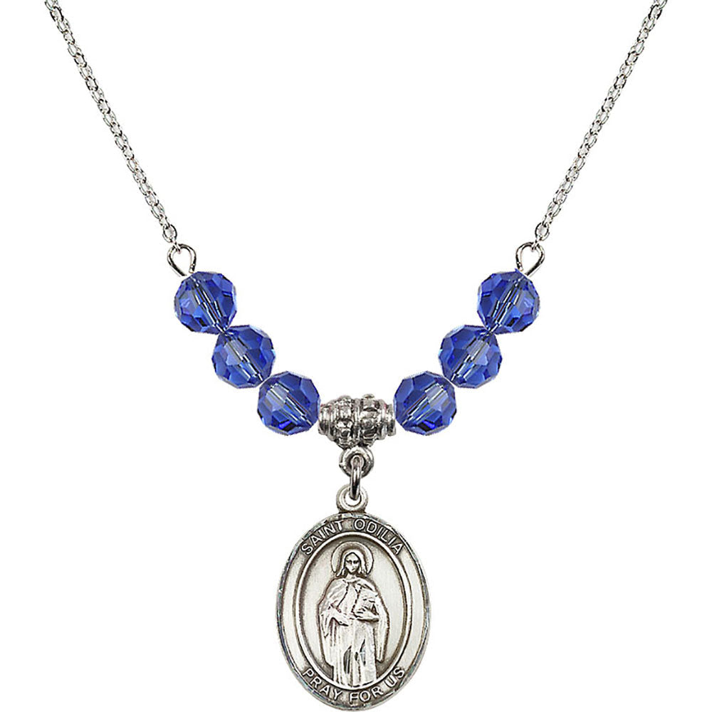 Sterling Silver Saint Odilia Birthstone Necklace with Sapphire Beads - 8319
