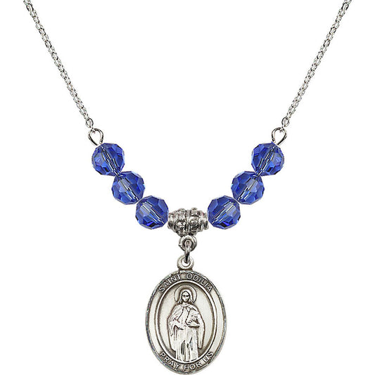 Sterling Silver Saint Odilia Birthstone Necklace with Sapphire Beads - 8319