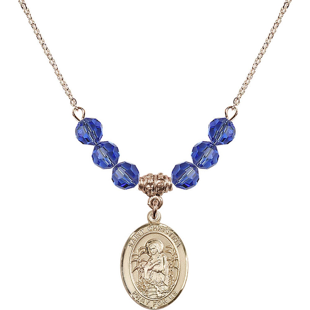 14kt Gold Filled Saint Christina the Astonishing Birthstone Necklace with Sapphire Beads - 8320