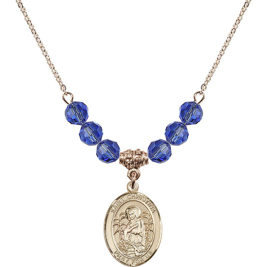 14kt Gold Filled Saint Christina the Astonishing Birthstone Necklace with Sapphire Beads - 8320