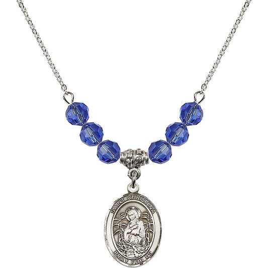 Sterling Silver Saint Christina the Astonishing Birthstone Necklace with Sapphire Beads - 8320