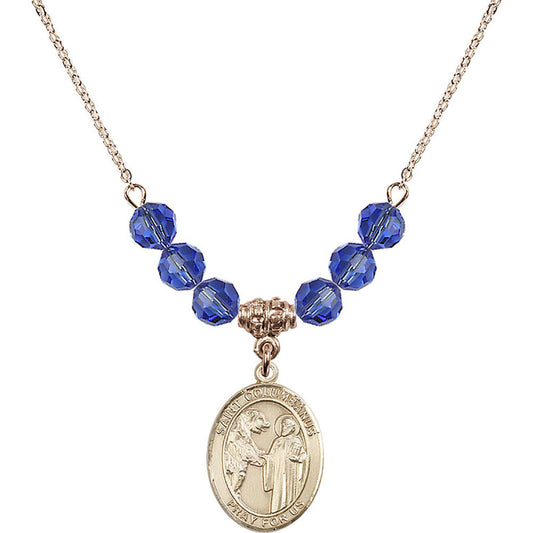 14kt Gold Filled Saint Columbanus Birthstone Necklace with Sapphire Beads - 8321