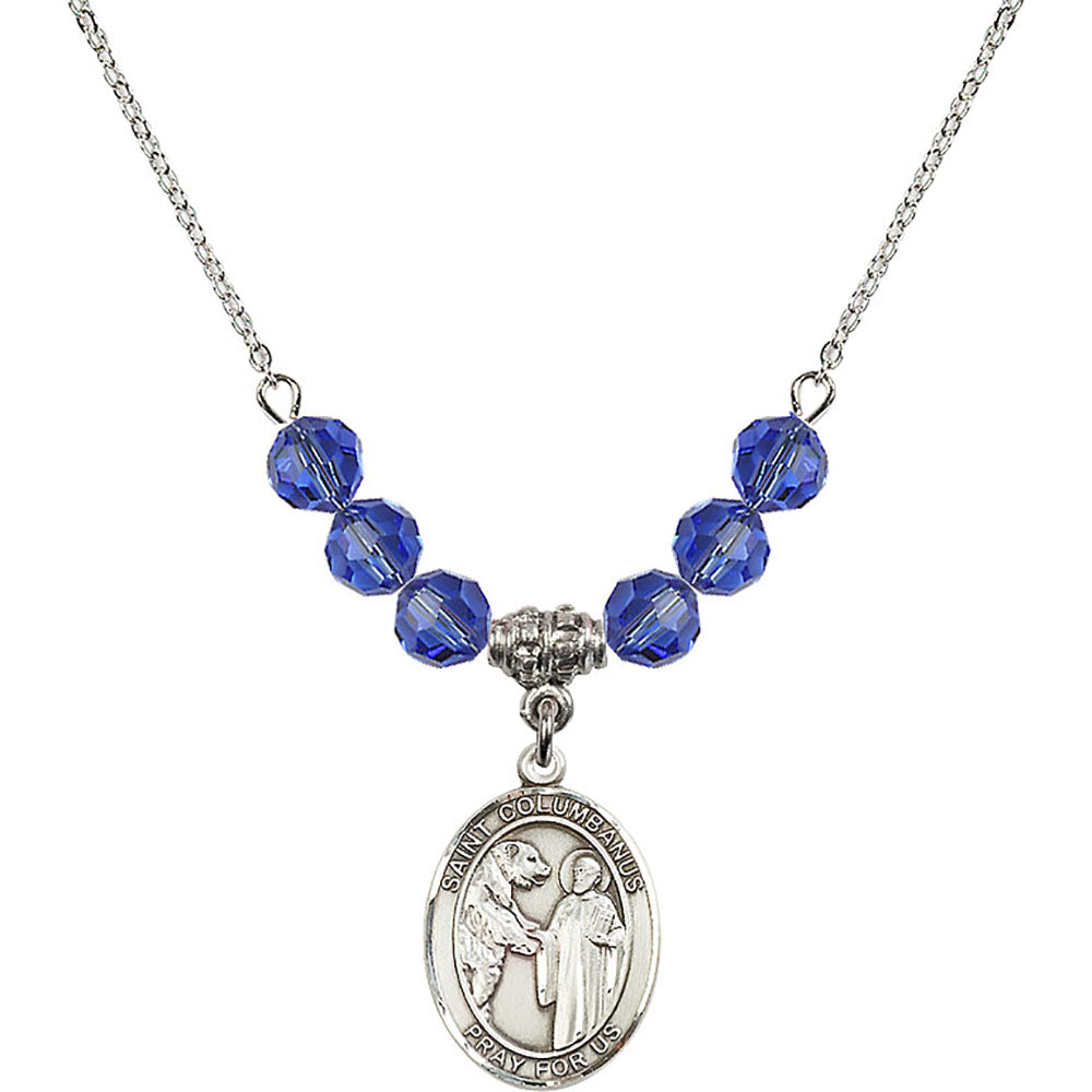 Sterling Silver Saint Columbanus Birthstone Necklace with Sapphire Beads - 8321
