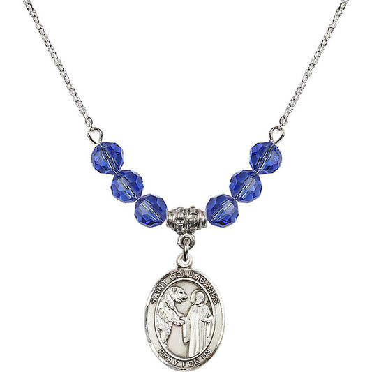 Sterling Silver Saint Columbanus Birthstone Necklace with Sapphire Beads - 8321