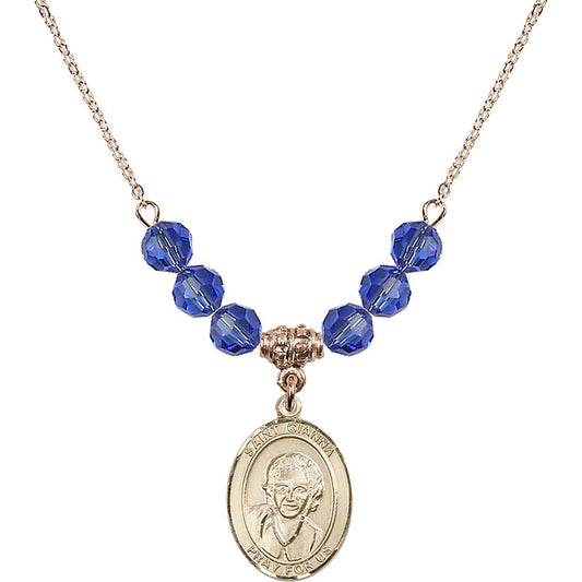 14kt Gold Filled Saint Gianna Beretta Molla Birthstone Necklace with Sapphire Beads - 8322