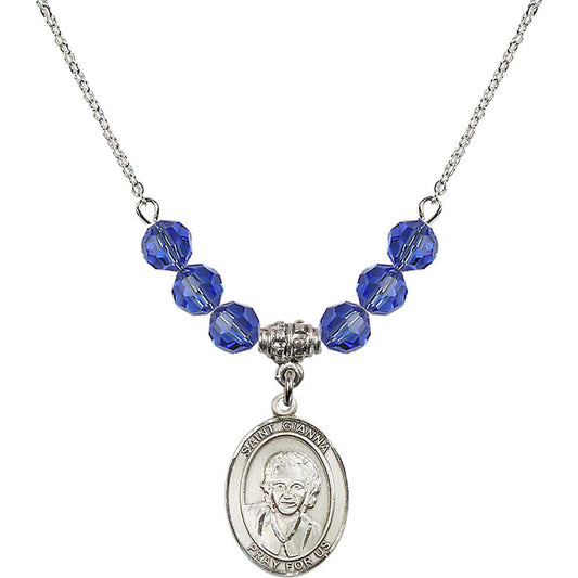 Sterling Silver Saint Gianna Beretta Molla Birthstone Necklace with Sapphire Beads - 8322