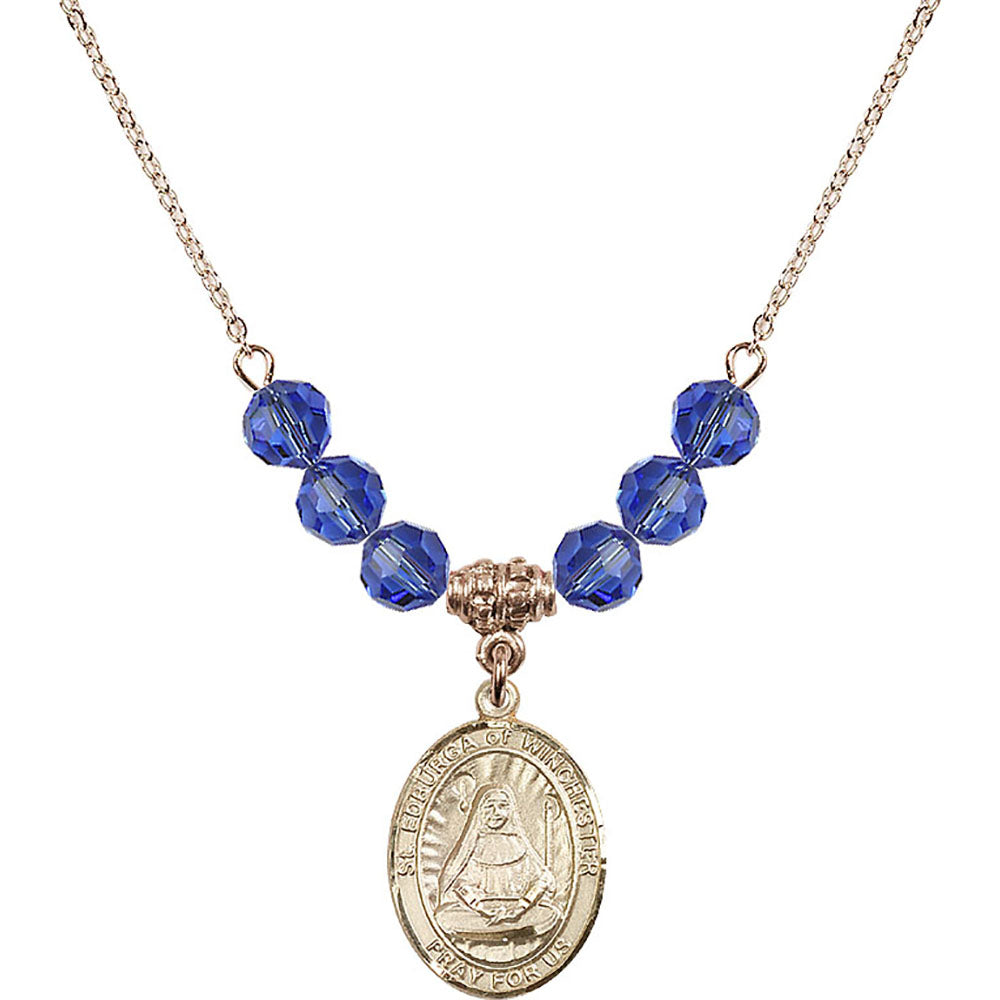 14kt Gold Filled Saint Edburga of Winchester Birthstone Necklace with Sapphire Beads - 8324