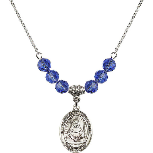 Sterling Silver Saint Edburga of Winchester Birthstone Necklace with Sapphire Beads - 8324
