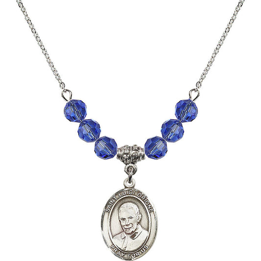Sterling Silver Saint Luigi Orione Birthstone Necklace with Sapphire Beads - 8326