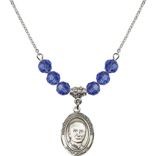 Sterling Silver Saint Hannibal Birthstone Necklace with Sapphire Beads - 8327