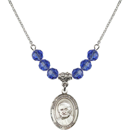 Sterling Silver Saint Arnold Janssen Birthstone Necklace with Sapphire Beads - 8328