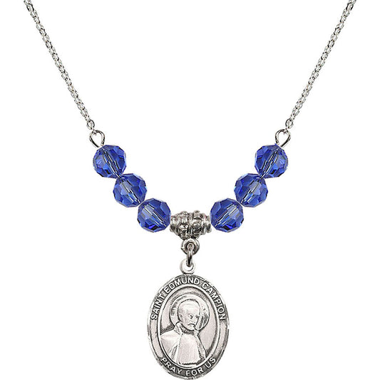 Sterling Silver Saint Edmund Campion Birthstone Necklace with Sapphire Beads - 8333