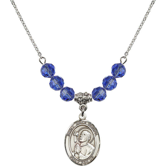 Sterling Silver Saint Rene Goupil Birthstone Necklace with Sapphire Beads - 8334