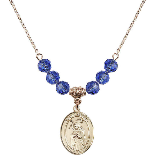14kt Gold Filled Saint Regina Birthstone Necklace with Sapphire Beads - 8335