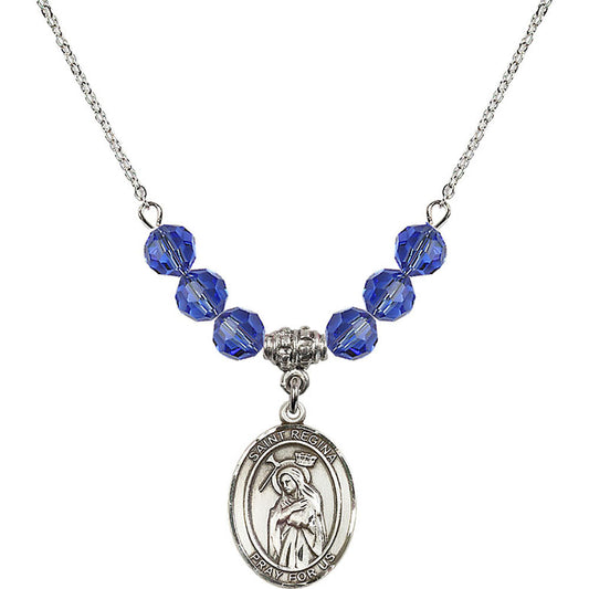 Sterling Silver Saint Regina Birthstone Necklace with Sapphire Beads - 8335