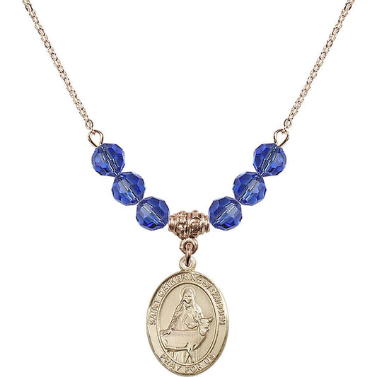 14kt Gold Filled Saint Catherine of Sweden Birthstone Necklace with Sapphire Beads - 8336