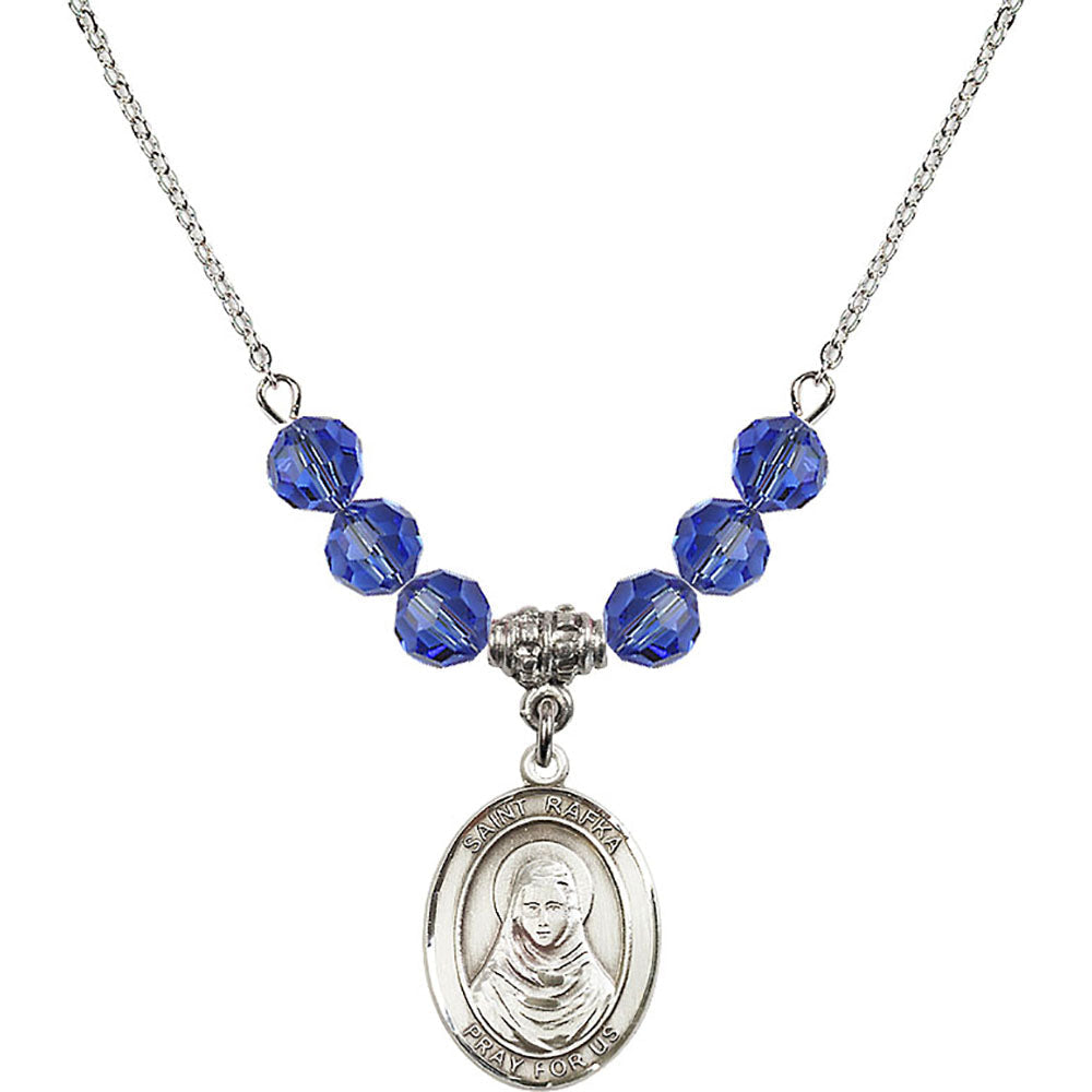 Sterling Silver Saint Rafka Birthstone Necklace with Sapphire Beads - 8338