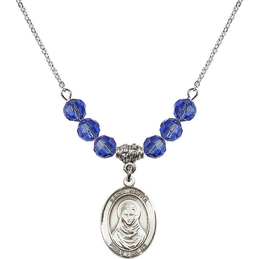 Sterling Silver Saint Rafka Birthstone Necklace with Sapphire Beads - 8338