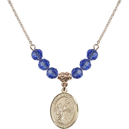 14kt Gold Filled Saint Nimatullah Birthstone Necklace with Sapphire Beads - 8339