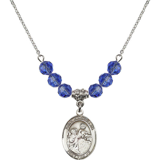 Sterling Silver Saint Nimatullah Birthstone Necklace with Sapphire Beads - 8339