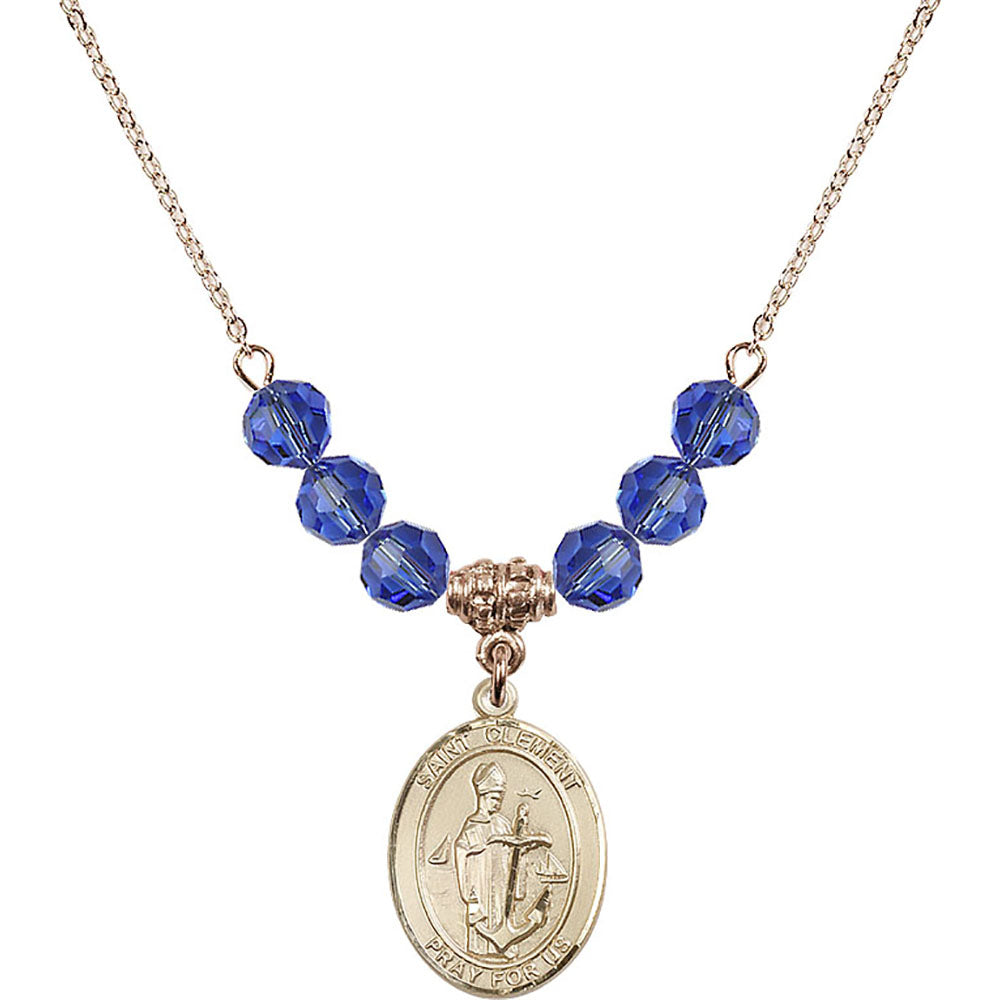 14kt Gold Filled Saint Clement Birthstone Necklace with Sapphire Beads - 8340