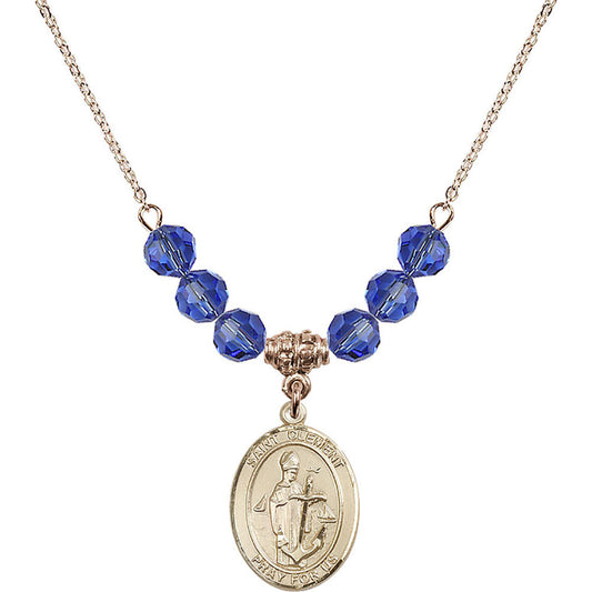 14kt Gold Filled Saint Clement Birthstone Necklace with Sapphire Beads - 8340