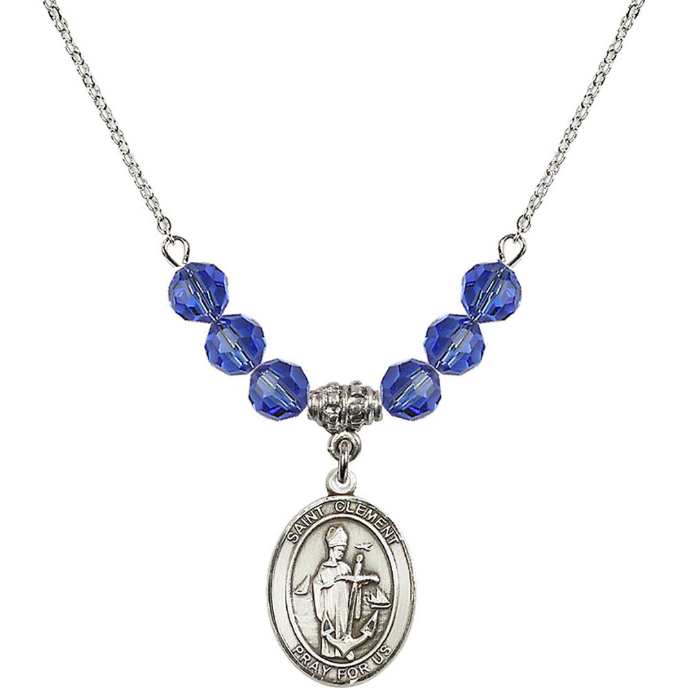 Sterling Silver Saint Clement Birthstone Necklace with Sapphire Beads - 8340