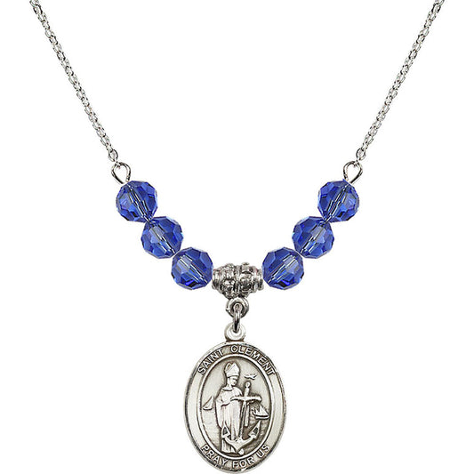 Sterling Silver Saint Clement Birthstone Necklace with Sapphire Beads - 8340