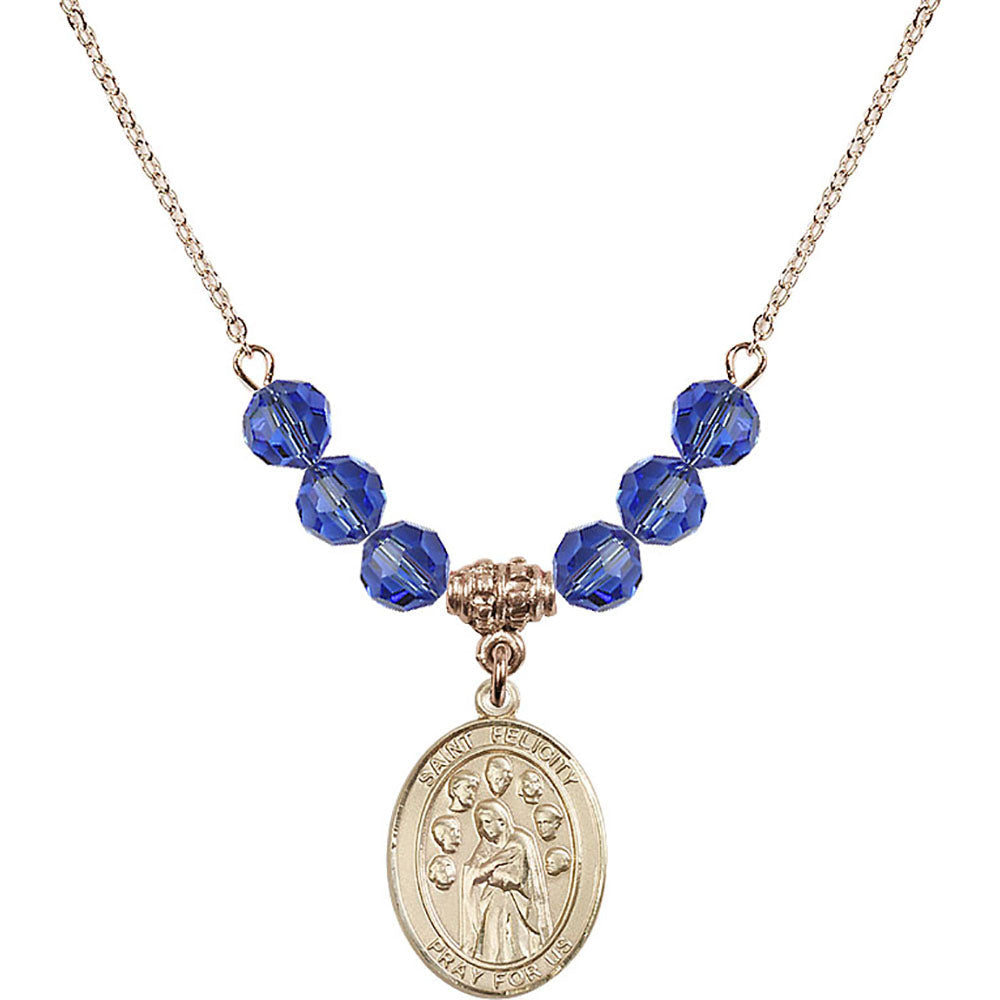 14kt Gold Filled Saint Felicity Birthstone Necklace with Sapphire Beads - 8341