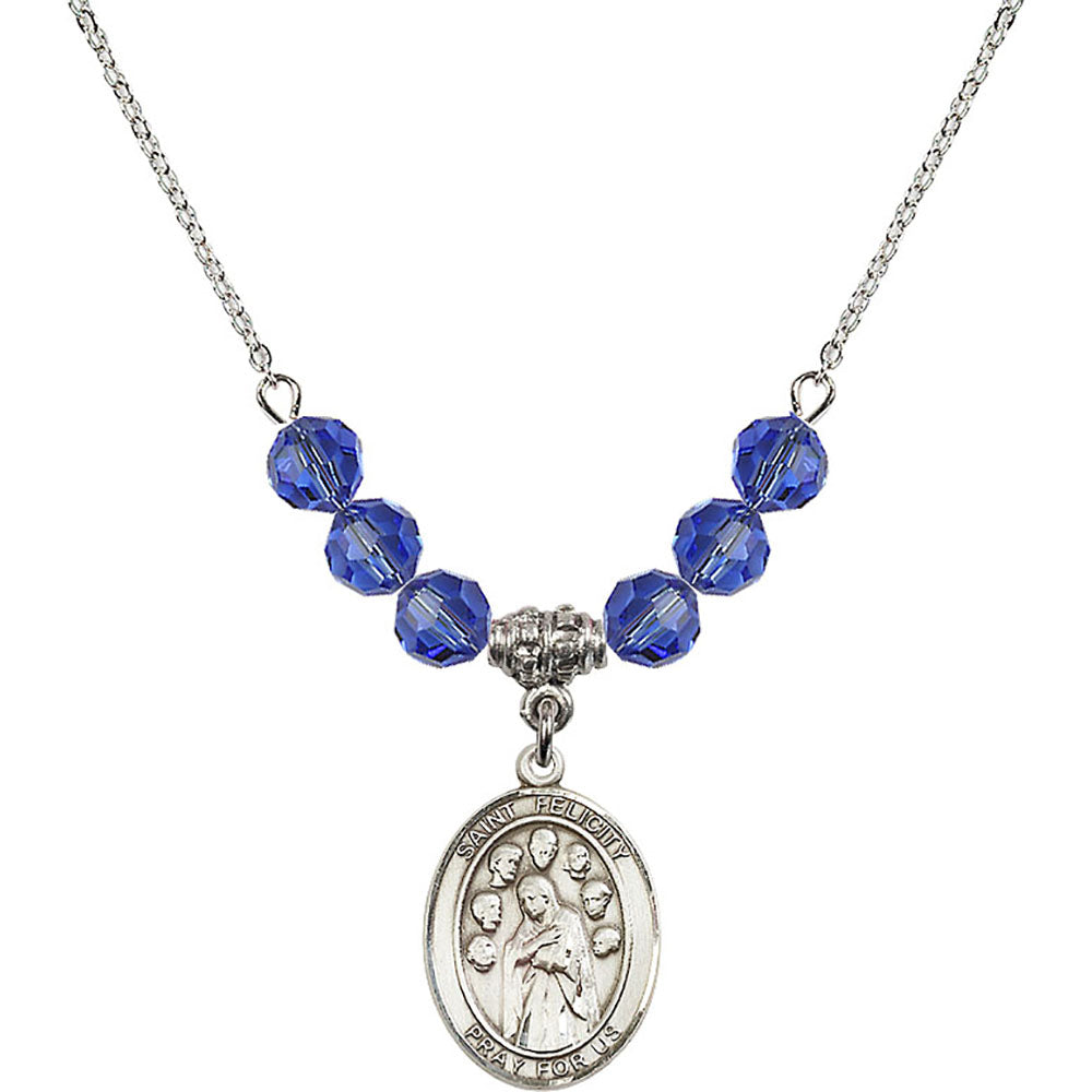 Sterling Silver Saint Felicity Birthstone Necklace with Sapphire Beads - 8341
